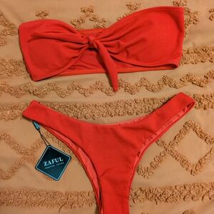 Zaful Vibrant Red Bandeau Bikini